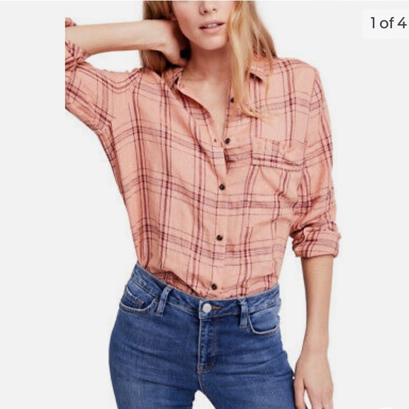 Free People No limits Peach in Plaid shirt - Picture 2 of 11